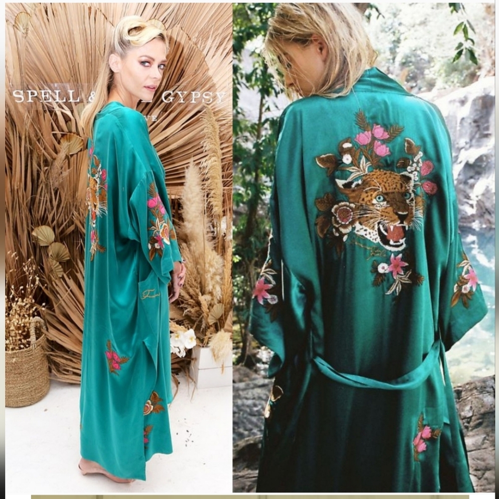 Spell Emerald Tiger Kimono NWT M/L